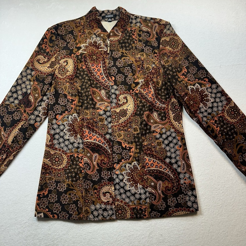 Elementz Womens Paisley Jacket Brown Full Zip Lightweight Casual Size M